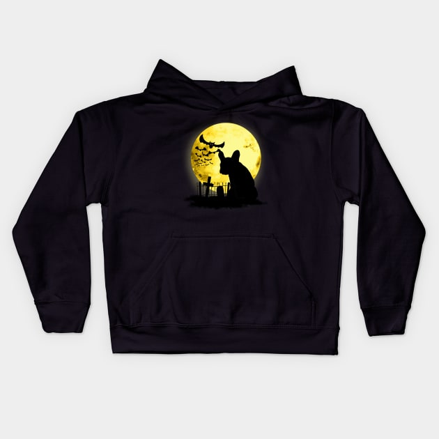 French bulldog frenchie and bats with moonlight Kids Hoodie by Collagedream